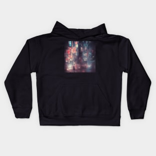 Urban Atmosphere Artistry - Moody Anime Noir Cinematic Japanese Cityscape Kids Hoodie